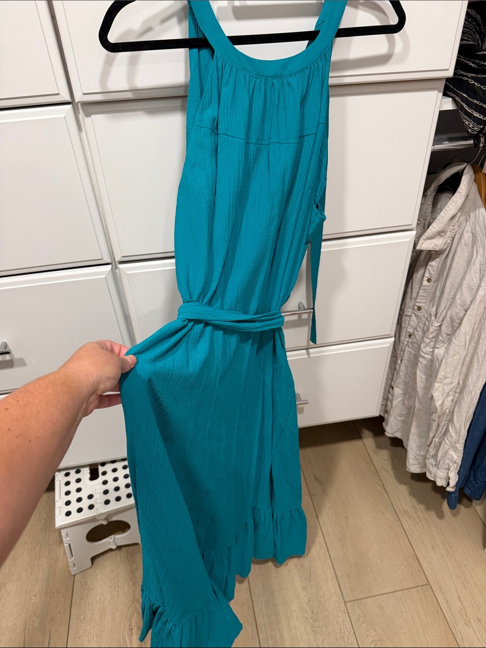 Calvin Klein Teal Sleeveless Tie-Waist Maxi Dress